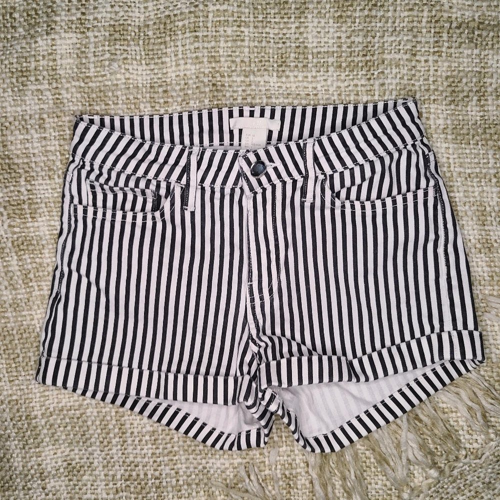 H&M Black and White Striped Shorts